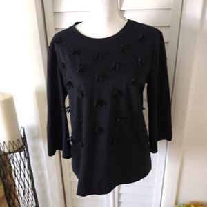 ANN Taylor navy long sleeve blouse with ribbons on front and ribbon tie‎ back M